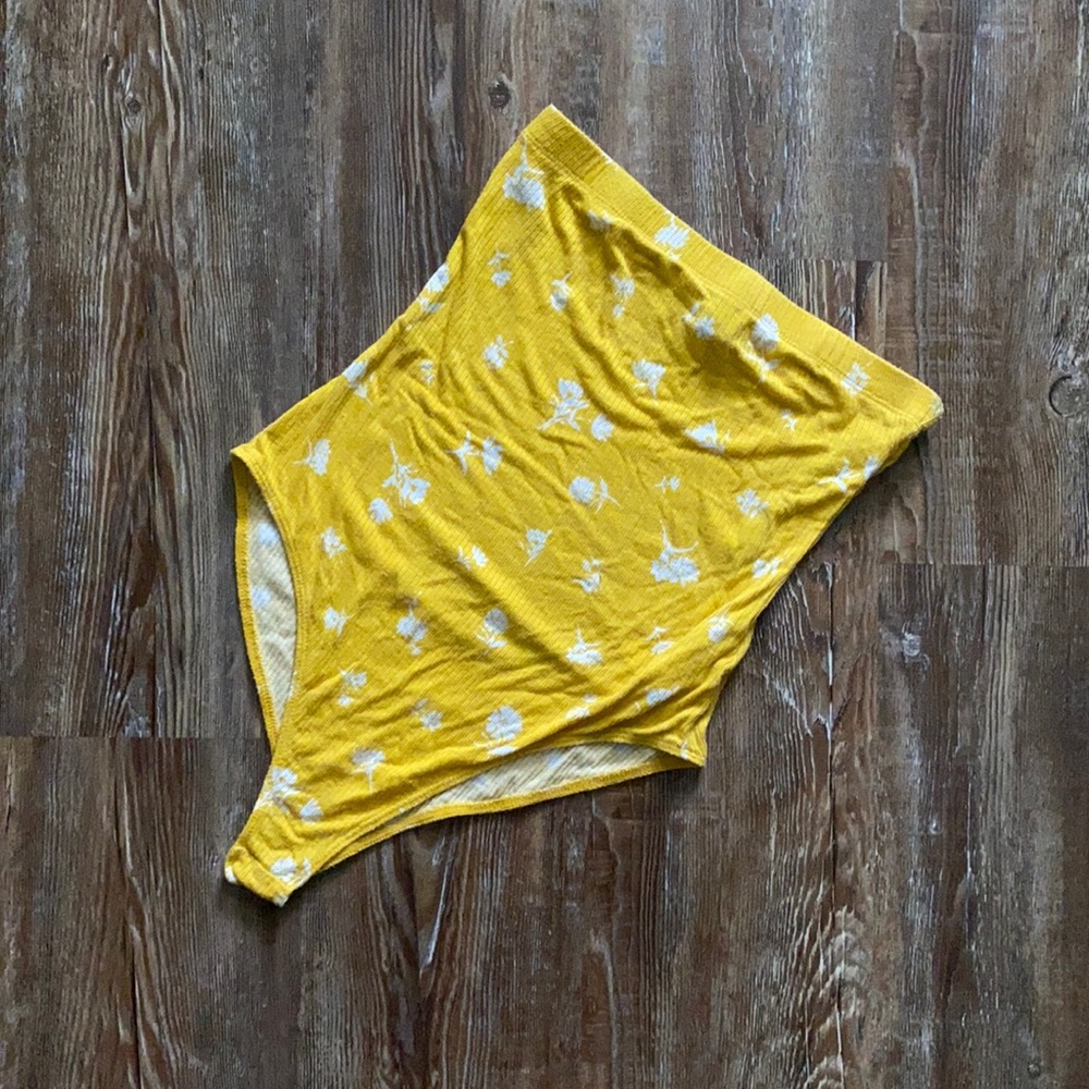 Forever21 Yellow Floral Strapless Bodysuit